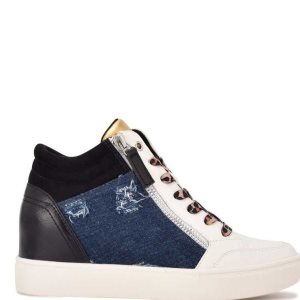 Nine West Tons High Top Hidden Wedge Sneakers Damen Schwarz Blau | XKWDHU-591