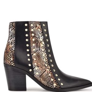 Nine West What Studded Block Heel Stiefel Damen Schwarz Gold | DQRNOL-912