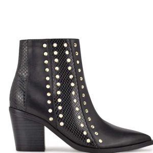 Nine West What Studded Block Heel Stiefel Damen Schwarz | QWGAHC-795